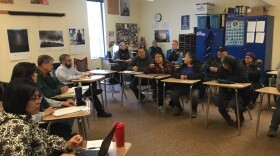 Ruth Evon speaks at a Listening Session at Bethel Regional High School on March 17, 2018. The meeting was organized by Rep. Tiffany Zulkosky in response to resolutions issued by Napaskiak and Marshall.