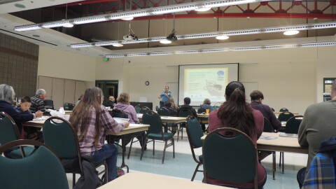 Trooper Peter Heid speaks at the Challenger Learning Center on Wednesday, Sept. 28.