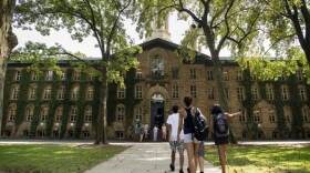 People walk on the Princeton University campus in Princeton, New Jersey, U.S.