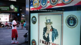 A military recruitment center stands in Times Square in Manhattan on September 04, 2020 in New York City. (Spencer Platt/Getty Images)