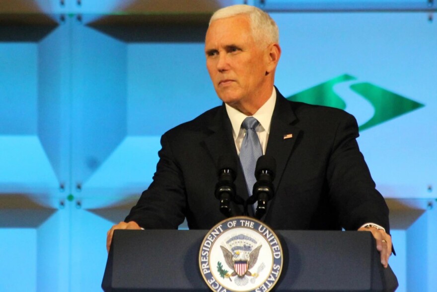 Former Vice President Mike Pence speaking at the Strada Education Network's national symposium in 2019.