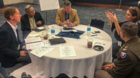 Developer Steve Lawson (far left), ODU business professor Vinod Agarwal (center left) and others discuss the problems and potential solutions to the region’s housing woes at a forum in October. (Photo courtesy of Old Dominion University)