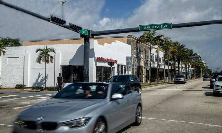 View of the Dania Beach Boulevard and the US1 intersection. As Florida has just recently started looking into the impact of sea level rise on its thousands of miles of roads, a study from Florida Atlantic University in 2012, found that the lowest-lying state road in Florida was Dania Beach Boulevard, on Thursday, March 19, 2021.