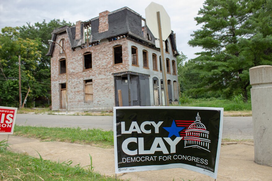 Signs supporting Lacy Clay in the Hyde Park neighborhood.