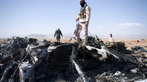 An Iranian soldier stands amidst the wreckage of a U.S. aircraft that crashed in area near Isfahan, Iran on Monday, April 6, 2026.Iran's Revolutionary Guards said a US aircraft that had been searching for the crew member of a missing US fighter jet had been destroyed, Iranian media reported. US President Donald Trump said earlier that the second crew member from the American fighter jet that crashed inside Iran was SAFE following a search and rescue operation. Photo by Behnam Tofighi/UPI