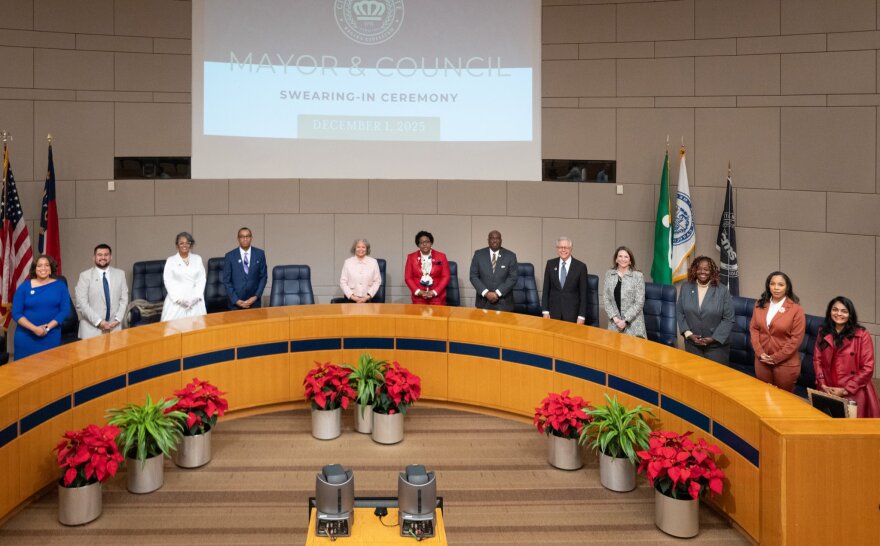 People around a dais