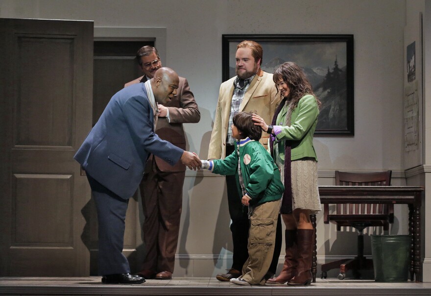 Brian Mulligan (second from right) plays Jack Torrance, a survivor of domestic abuse. "He's kind of struggling to end that cycle of abuse with his own family — and failing miserably," Mulligan says.