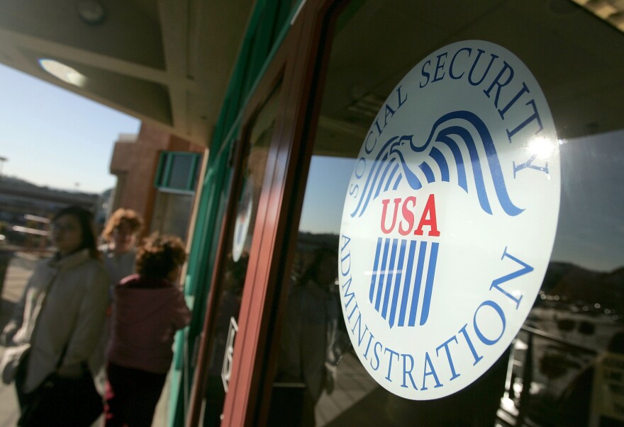 People line up outside of the Social Security Administration office in San Francisco, in February of 2005.