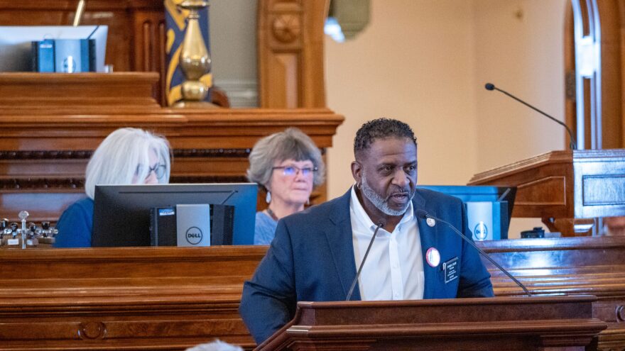 Kansas state Rep. Ford Carr spoke out against the Charlie Kirk resolution, challenging other Legislators to be brave and stand up against the pressure to pass the bill. He is seen here during a Jan. 28, 2026, session of the House.