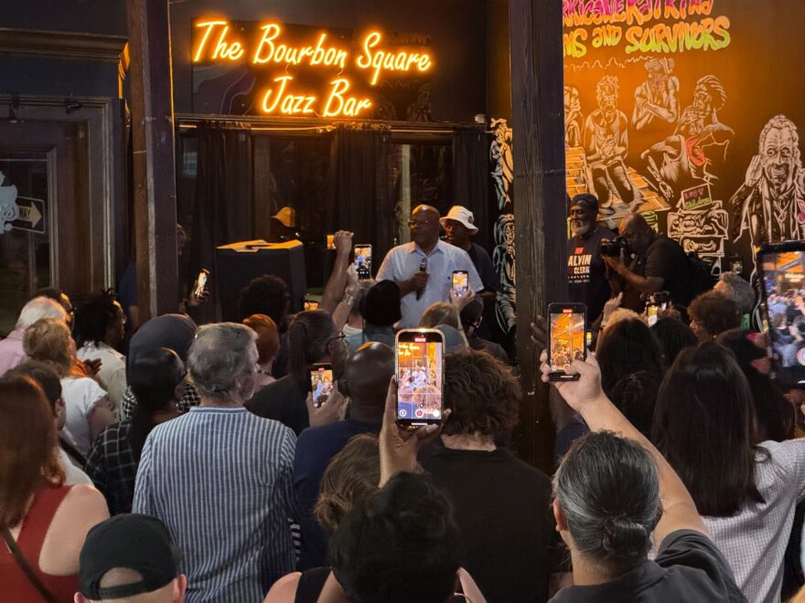 Calvin Duncan addresses his supporters at Bourbon Square Jazz Bar on Saturday, Oct. 11, 2025.