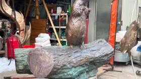 Erik Blome's groundhog statue celebrating Woodstock's annual festival and lasting film legacy.
