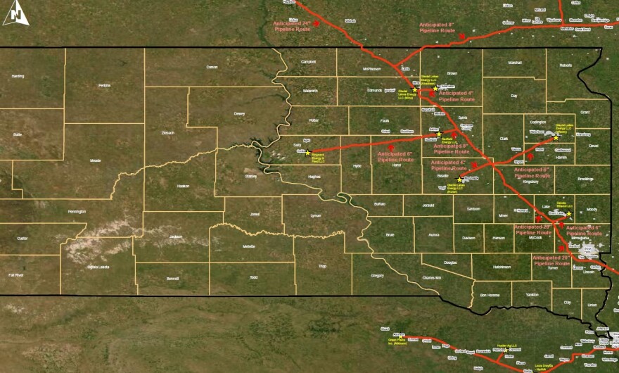 Summit Carbon Solutions' proposed map of pipelines through eastern South Dakota