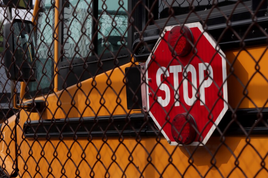 Buses parked at the EVSC lot.