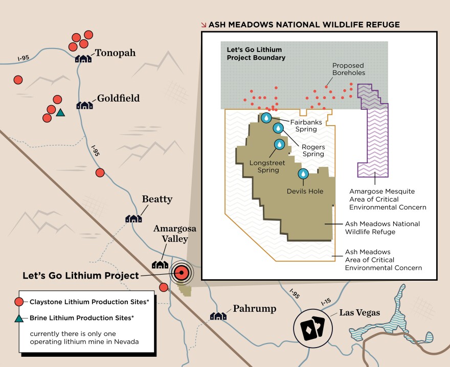 An infographic, based on BLM and Rover Critical Minerals' data, shows planned drilling in the Amargosa region.