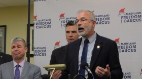 Maryland's lone Republican Congressman and Chair of the U.S. House Freedom Caucus Andy Harris joins members of the Maryland Freedom Caucus to promote the end of various statewide clean energy programs on Wednesday in the Lowe House Office Building in Annapolis, Md.