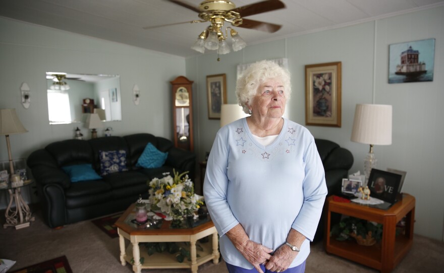 Judy Schofield, 86, a retiree who moved from Connecticut to the Royal Palm Village community in Haines City, Florida, took on a part-time job to help keep up with her bills due to rising lot rent.