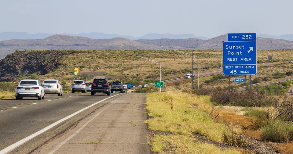 Vehicles on interstate highway 17 outside the Sunset Point rest area exit