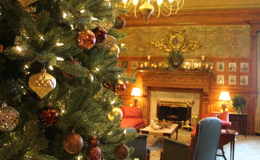 The Massachusetts Senate president's office, bedecked with evergreens and lights, was open to visitors on Wednesday, Dec. 13, 2017.