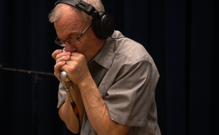Blind Eye Willis Band performing live in WNIJ's Studio A