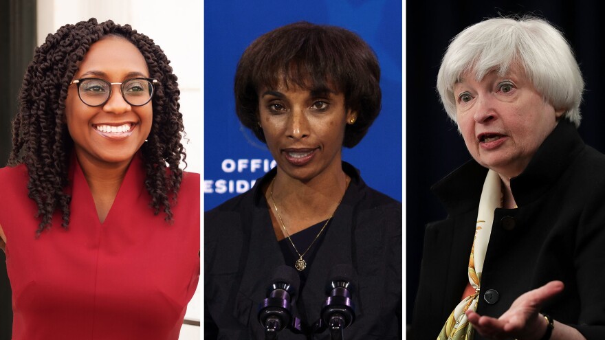 From left: Chief Labor Department economist Janelle Jones, chair of the Council of Economic Advisers nominee Cecilia Rouse and Treasury Secretary Janet Yellen.