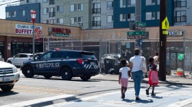 Seattle police cruiser parked in Little Saigon at the intersection of 12th and Jackson, which is known for being a hot spot of open drug use.