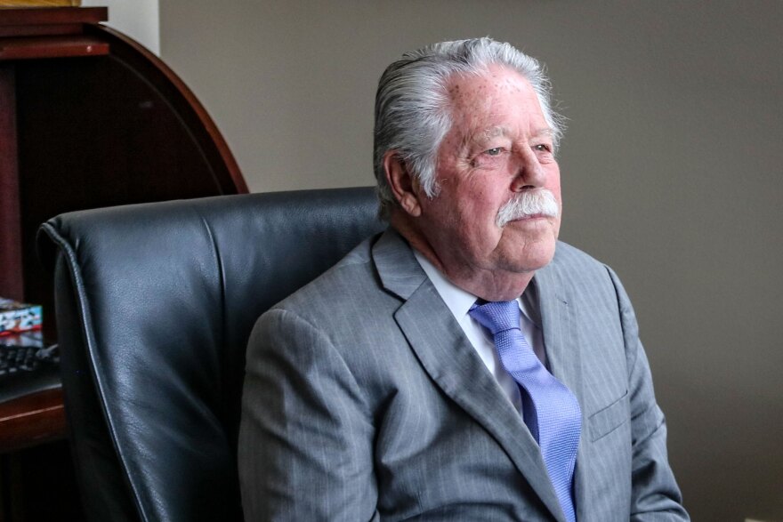 State Sen. Gene Davis at his desk in the Utah State Senate building, May 2022.