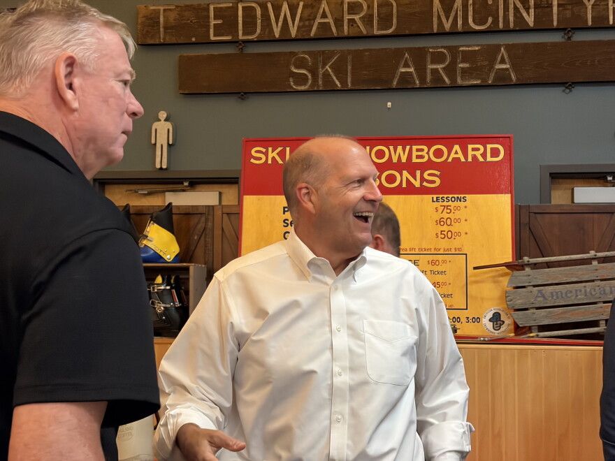 Former U.S. Sen. John E. Sununu won the Republican nomination for Senate on Sept. 8, 2026. Here he celebrates with supporters at McIntyre Ski Area in Manchester.