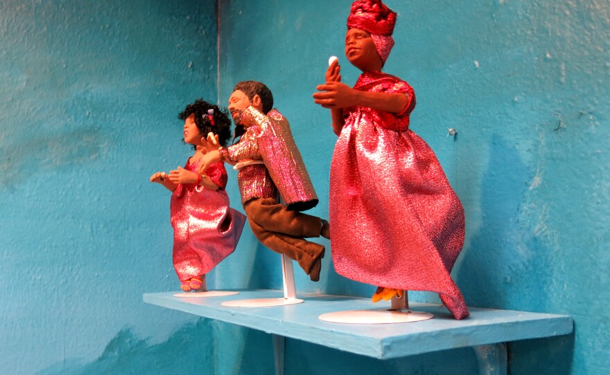 Dolls inspired by Billie Holiday, Gil Scott-Heron and Nina Simone are seen at the Black Doll Show at the William Grant Still Arts Center.