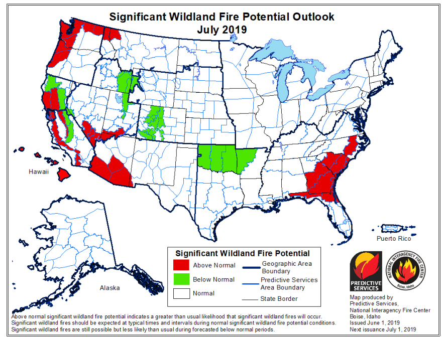 Significant Wildland Fire Potential Outlook July 2019.