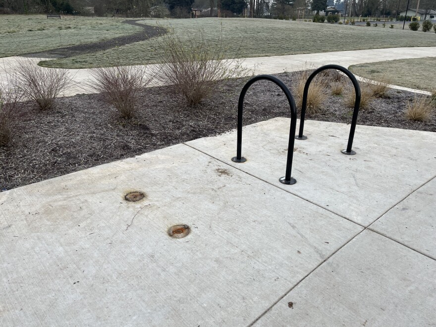 Vandalism at Santa Clara Park in Eugene includes the removal of bike racks.