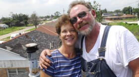 Colleen and Donald Bordelon on the roof of their home in August 2006.