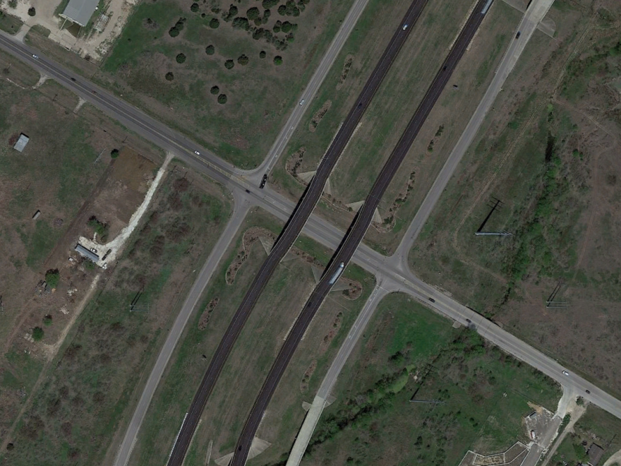 A Google satellite image of the intersection of FM 812 and SH 130.
