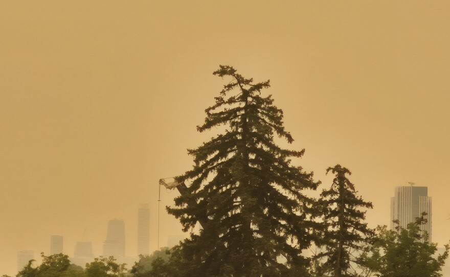 Smoke from Ontario wildland fires produced smoke that clouded Toronto skies.
