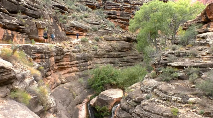 The Tapeats Narrows along the Bright Angel Trail, approximately one mile north of Havasupai Gardens in the Grand Canyon.