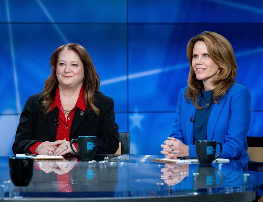FILE- Wisconsin Supreme Court candidates, Court of Appeals Judges Maria Lazar, left, and Chris Taylor participate in the Wisconsin Supreme Court debate hosted by WISN 12 News on Thursday April 2, 2026, at WISN-TV in Milwaukee, Wis. (Jovanny Hernandez/Milwaukee Journal-Sentinel via AP, Pool)