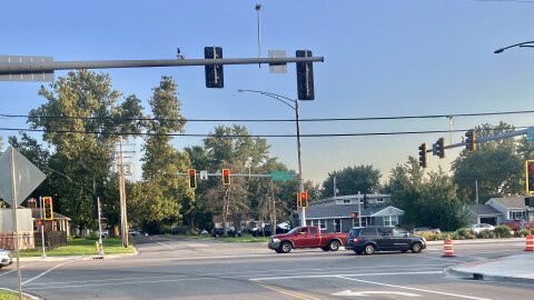 The pedestrian crossing signals at the intersection of Court Street and Stadium Drive next to Pekin Community High School are stuck on "Do Not Cross."