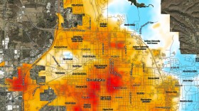 Afternoon temperatures in Bloomington, measured during 2024's HeatWatch campaign. Blue is colder, red is hotter.
