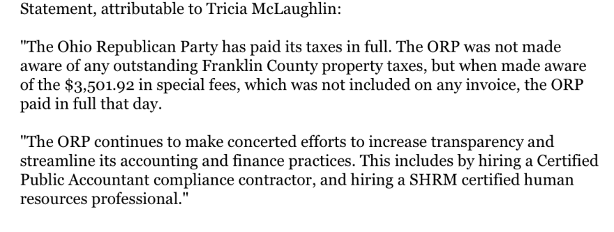 Statement from Tricia McLaughlin of the Ohio Republican Party