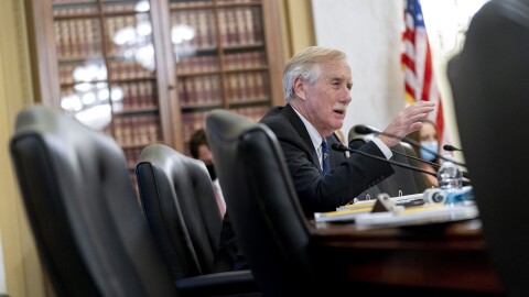 Sen. Angus King, I-Maine, speaks as U.S. Capitol Police Inspector General Michael Bolton appears before a Senate Rules and Administration Committee oversight hearing on the Jan. 6, attack on the Capitol, on Capitol Hill in Washington, Tuesday, Dec. 7, 2021. 