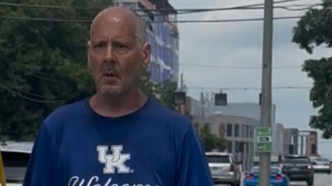 A screenshot from video of Damian Hisle on Aug 11, 2026, the moment after the alleged attack.