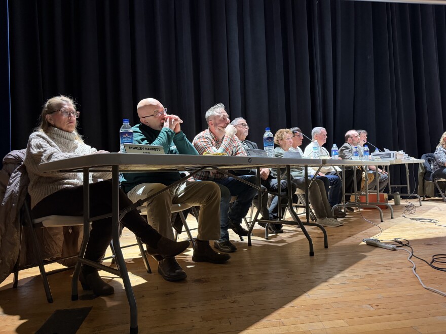 Archbald Mayor Shirley Barrett, left, along with council members, listen to testimony during a conditional use hearing for a data center campus in the borough.