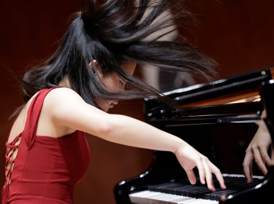 Xuanyan Jessie Gong, 16, from China in June 2023, performing during the preliminary round of the Cliburn Junior at Caruth Auditorium in Dallas.