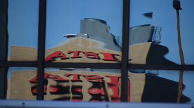 The reflection of the roof of the Indiana State Teachers Association in downtown Indianapolis.