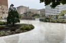 An empty park in downtown Winston-Salem