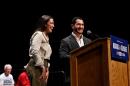 Michigan Democratic U.S. Senate primary candidate Abdul El-Sayed, right, is joined on stage by U.S. Rep. Alexandria Ocasio-Cortez, D-N.Y., during a campaign rally, Saturday, July 18, 2026, in Detroit. (Jose Juarez/AP)