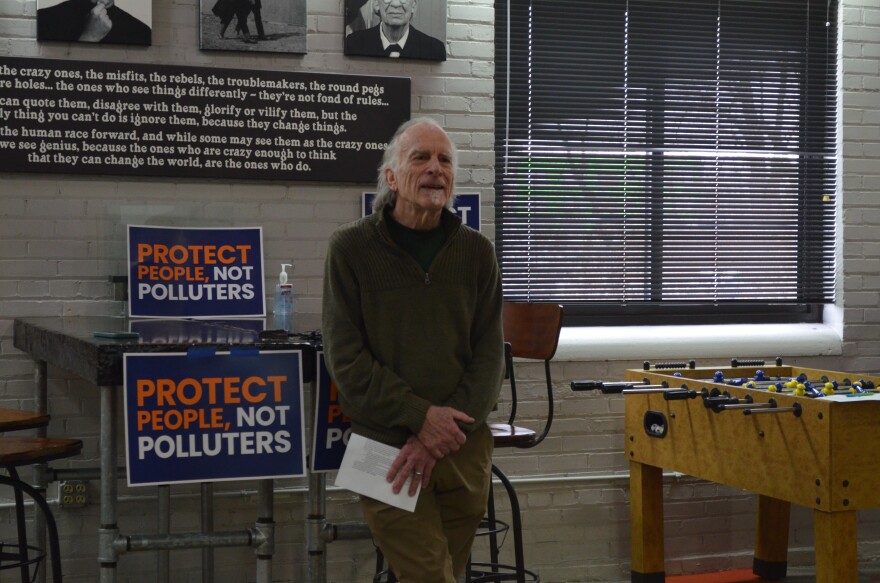 Jon Kermiet speaks at an event in downtown Lansing hosted by the Climate Action Campaign. Kermiet discussed his experience living near the Erickson Power Station.