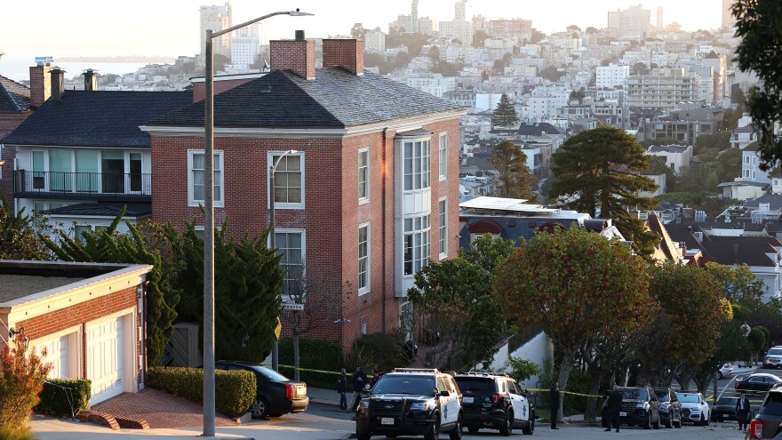 A view of the San Francisco home of U.S. Speaker of the House Nancy Pelosi, D-Calif. Paul Pelosi, the husband of the speaker was violently attacked in their home by an intruder, who has been charged with attempted homicide and other charges.