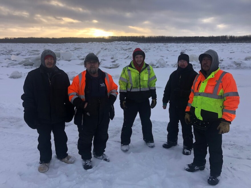 The ice road crew, with members from Napaimute and Chuathbaluk, plowed the frozen Kuskokwim River from Kalskag to Chuathbaluk on Jan 11.