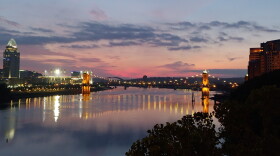 Sunrise over the Ohio River, as seen from the Clay Wade Bailey Bridge.