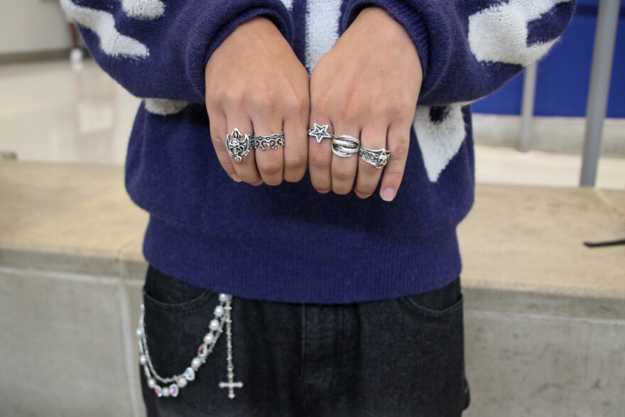 Denis Mejia, a senior at Central High School, accessorised his back-to-school look with a pant chain that matched his assortment of silver rings.